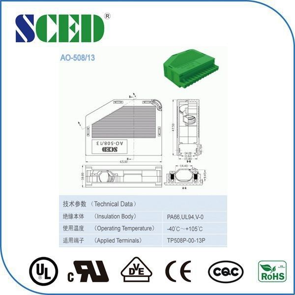 5.08mm Plug In Wire Terminal Block Connectors PA66 13pin Wire Collect Box