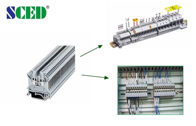 Right Angle Wire Inlet 600V 50A Rail Mounted Terminal Blocks Width 8.2mm