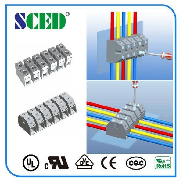 Grey 600V 50A Panel Mount Terminal Block Connector , PA66 Copper Conduction Board Connector