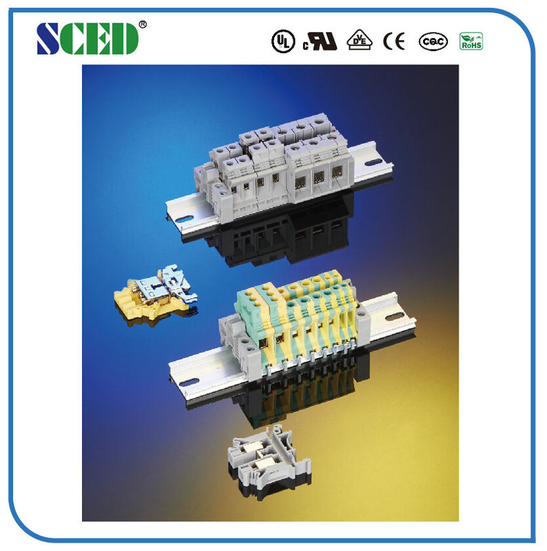 Ground 4mm2 Din Rail Terminal Blocks Brass 6.2mm 26-10AWG M3 Screw