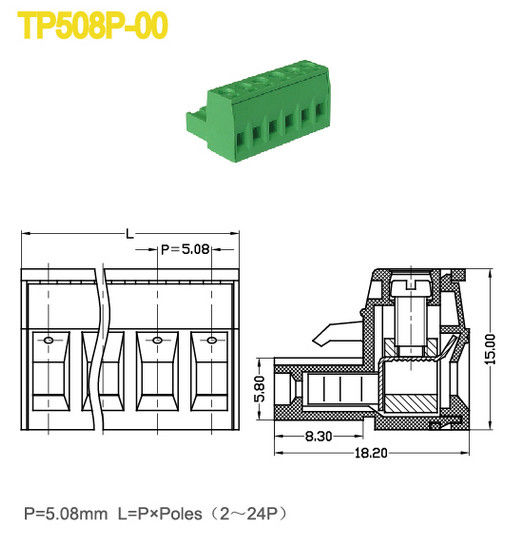 Pitch 5.08mm Electrical Terminal Blocks M3 Screw 300V/18A Female Parts