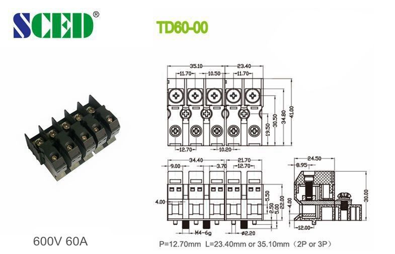 M4 Screw Panel Mount Terminal Block PA66 Housing Brass Power Connector