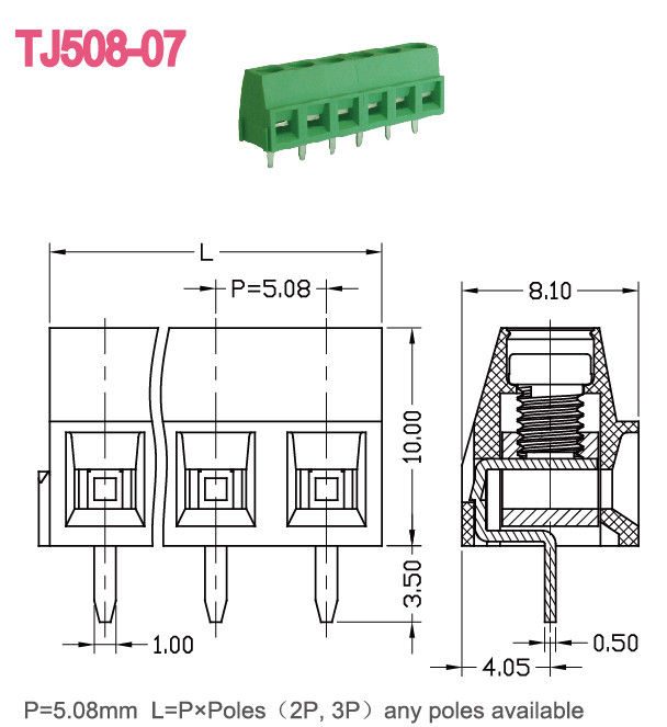 300V 10A 5.08mm Spacing Terminal Block Connector for PCB with M3 Screw and Tin Plated