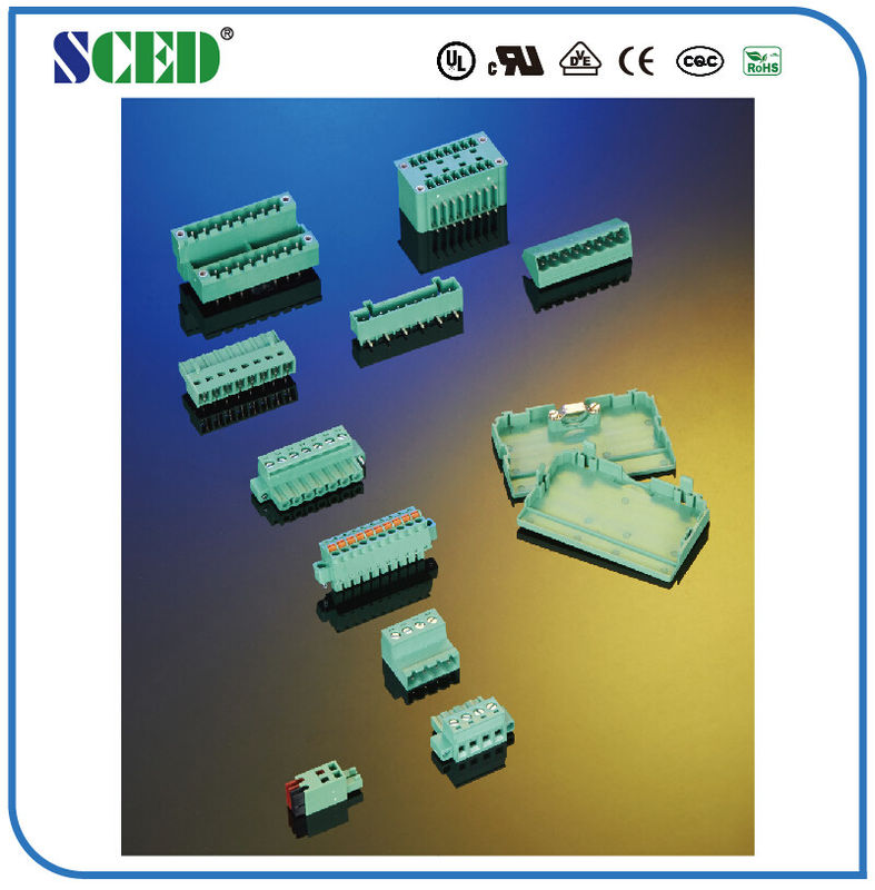 Pitch 7.62mm Pluggable Terminal Block Brass Green Female Parts With Flange