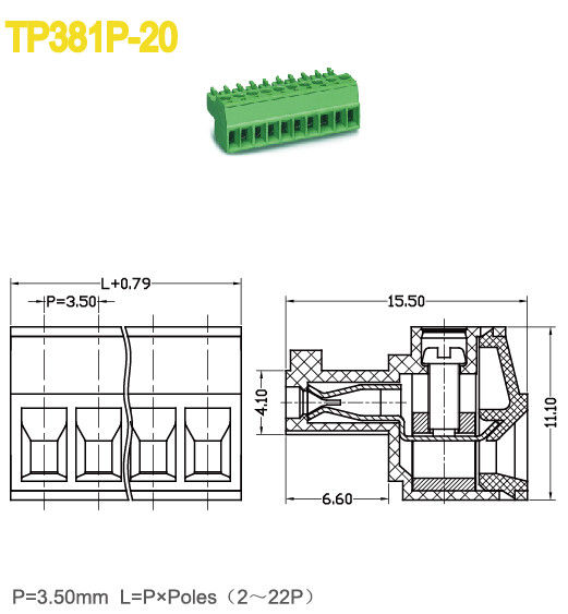 Female Pluggable Terminal Block Connector 3.5mm Pitch 300V 8A 2-22 Poles PA66 M2 Screw
