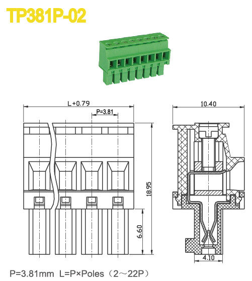 2-22 Poles Plug In Terminal Block With M2 Screw Female Sockets Brass Clamp Cage