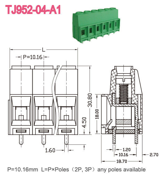 9-11mm PCB Terminal Block 57A 2-16 Poles Communication Pitch 10.16mm
