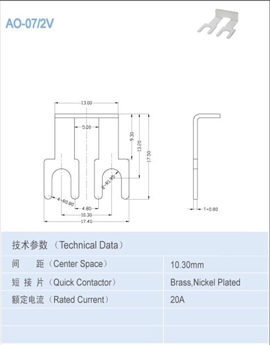 PCB Terminal Accessories Electrical Components 10.3mm Center Space Quick Contactor