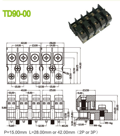 Electrical Feed Through Terminal Block Connectors 85A Brass Perforation