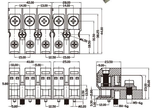 Feed Through Electrical Terminal Block Connectors 85A Brass Perforation 15mm M5
