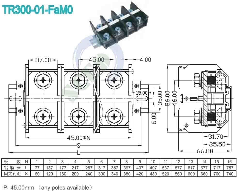 45.00mm Pitch Panel High Current PC Terminal Block 4P Black Power Screw Connector