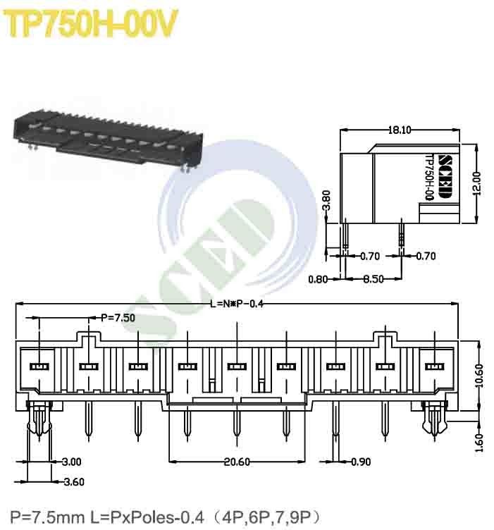 LCP Gold Plated Black Color Pluggable Terminal Block With Right Angle 7.5mm 300V 16A