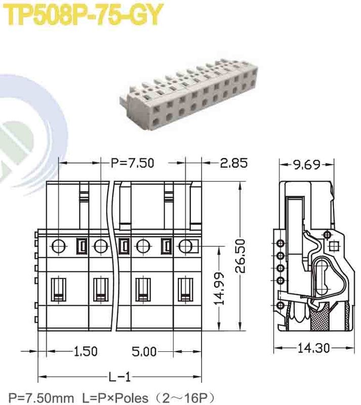 7.50mm Double Levels Pluggable Terminal Block Header For PCB PA66 Male Sockets 2-16P