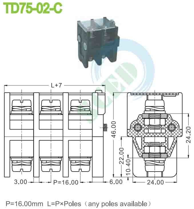 101A Perforation Feed Through Terminal Blocks Connectors 300V PBT Pitch 16.0mm