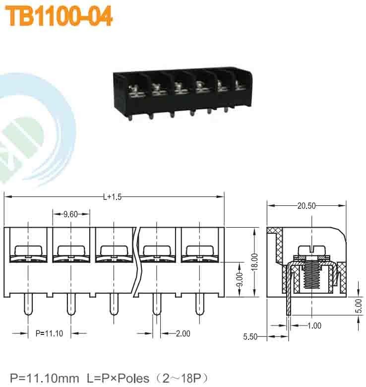 300V 30A 2-18P Pitch 12.70mm Power Terminal Block PBT Barrier Terminal Block for High Voltage Applications