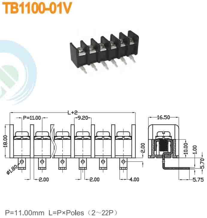 Pitch 13.00mm 300V 30A  2-22P Barrier Terminal Block 10-18AWG Power Terminal Block