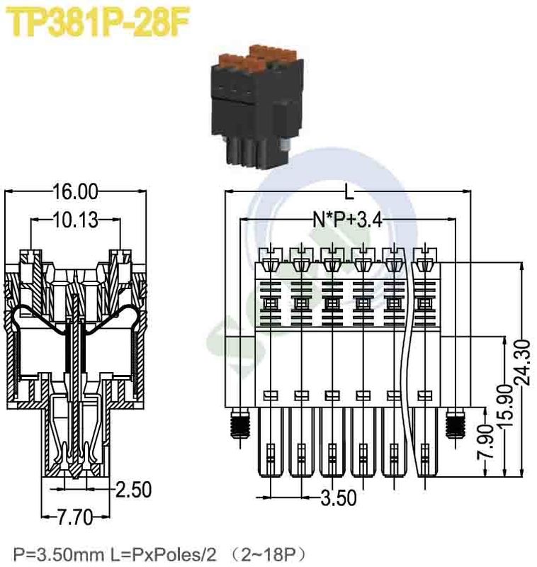 Plug-in Terminal Block 2P-18P Female Sockets PA66 Pitch 3.50mm 300V 10A