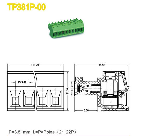 300V 8A PCB Plug In Terminal Block 3.81mm Pitch Pluggable Terminal Block